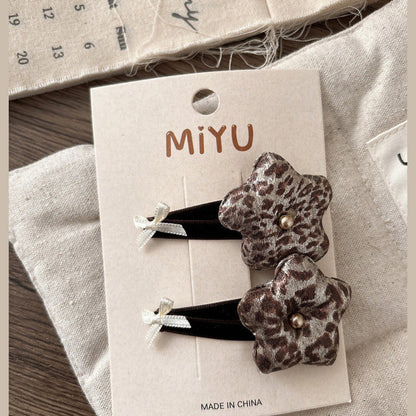 MyKids-USA® Collection of 2 Versatile Cute Leopard Pattern Shape Decorated Hair Clips or Hair Ties