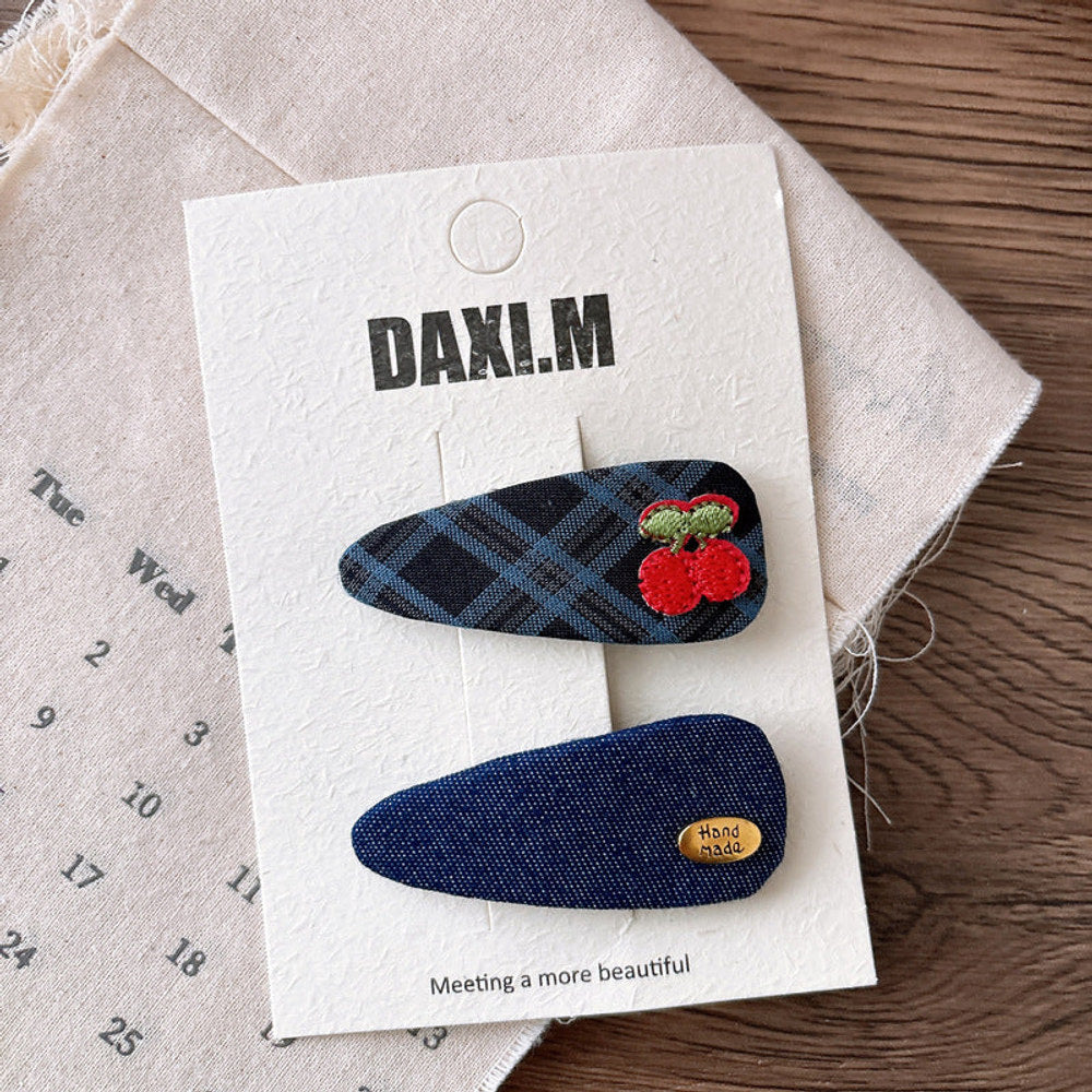MyKids-USA® Collection of 2 Versatile Cute Plaid Pattern Shape Decorated Hair Clips