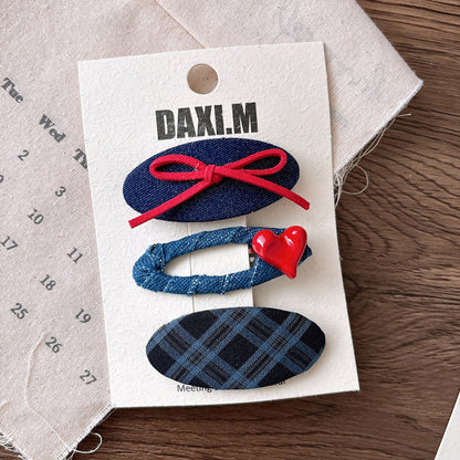 MyKids-USA® Collection of 2 Versatile Cute Plaid Pattern Shape Decorated Hair Clips