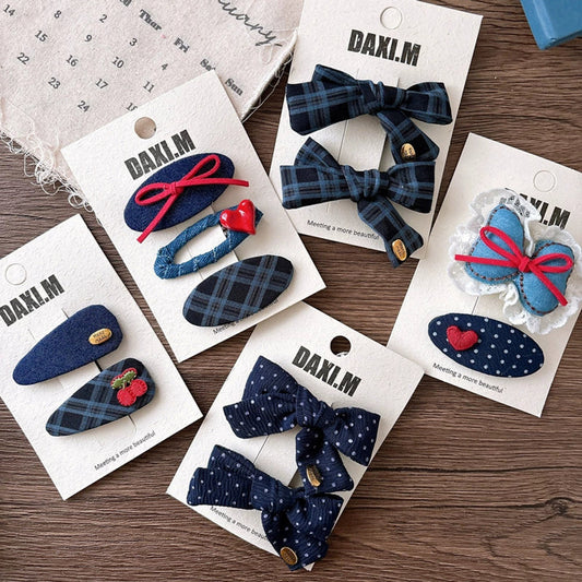 MyKids-USA® Collection of 2 Versatile Cute Plaid Pattern Shape Decorated Hair Clips