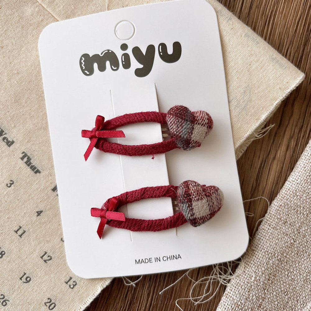 MyKids-USA® Collection of 2 Versatile Red Plaid Hair Clips or Hair Ties