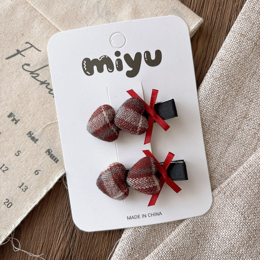 MyKids-USA® Collection of 2 Versatile Red Plaid Hair Clips or Hair Ties