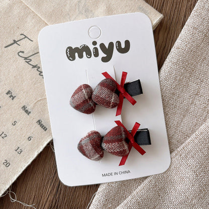 MyKids-USA® Collection of 2 Versatile Red Plaid Hair Clips or Hair Ties
