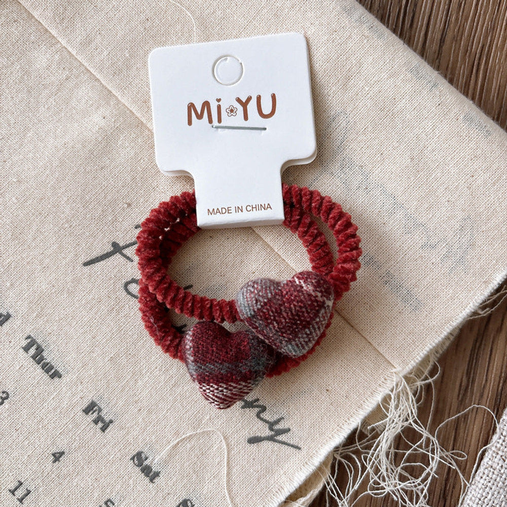 MyKids-USA® Collection of 2 Versatile Red Plaid Hair Clips or Hair Ties