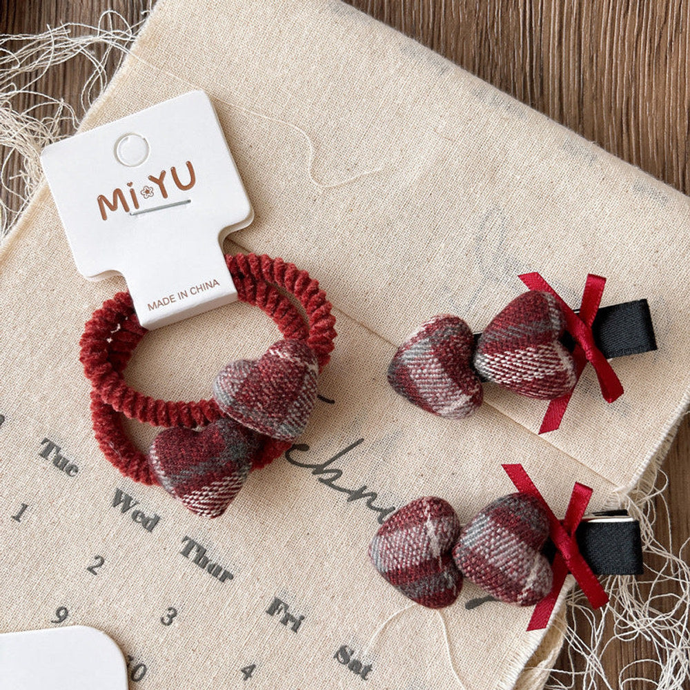 MyKids-USA® Collection of 2 Versatile Red Plaid Hair Clips or Hair Ties