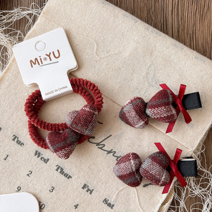 MyKids-USA® Collection of 2 Versatile Red Plaid Hair Clips or Hair Ties