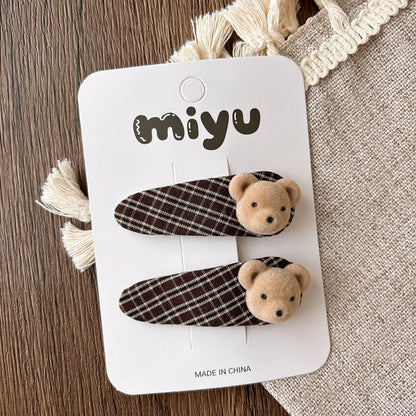 MyKids-USA® Collection of 2 Versatile Plaid Hair Clips or Teddy Bear Hair Ties