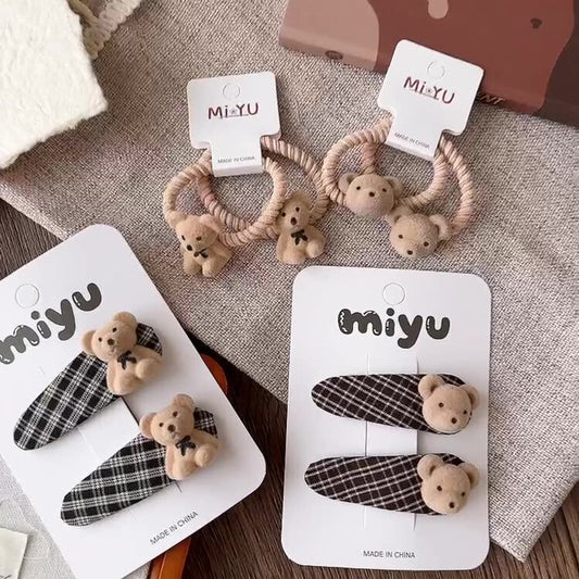 MyKids-USA® Collection of 2 Versatile Plaid Hair Clips or Teddy Bear Hair Ties