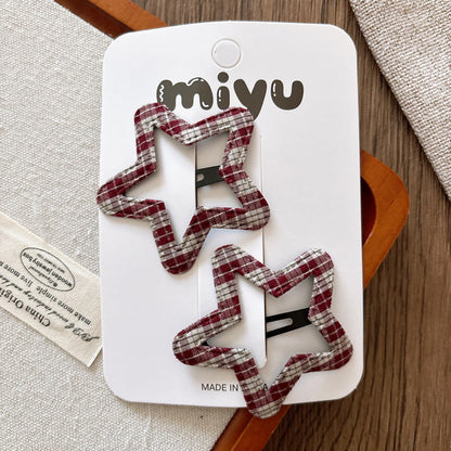 MyKids-USA® Collection of 2 Versatile Plaid Pattern Hollow-out Hair Clips