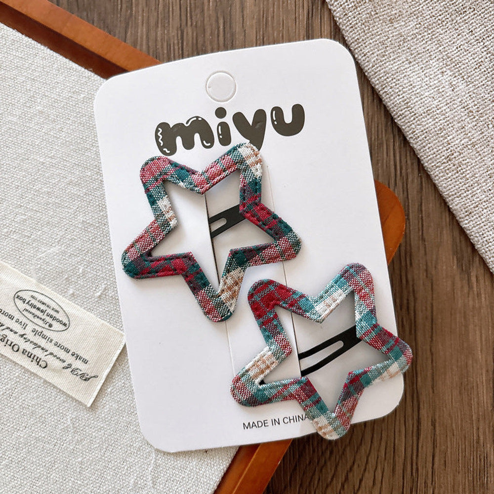 MyKids-USA® Collection of 2 Versatile Plaid Pattern Hollow-out Hair Clips