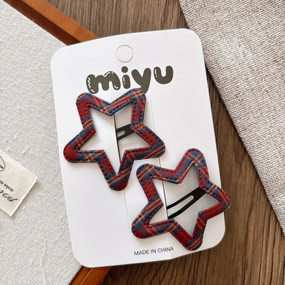 MyKids-USA® Collection of 2 Versatile Plaid Pattern Hollow-out Hair Clips
