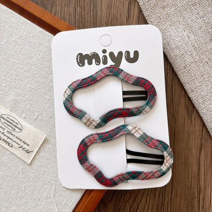 MyKids-USA® Collection of 2 Versatile Plaid Pattern Hollow-out Hair Clips