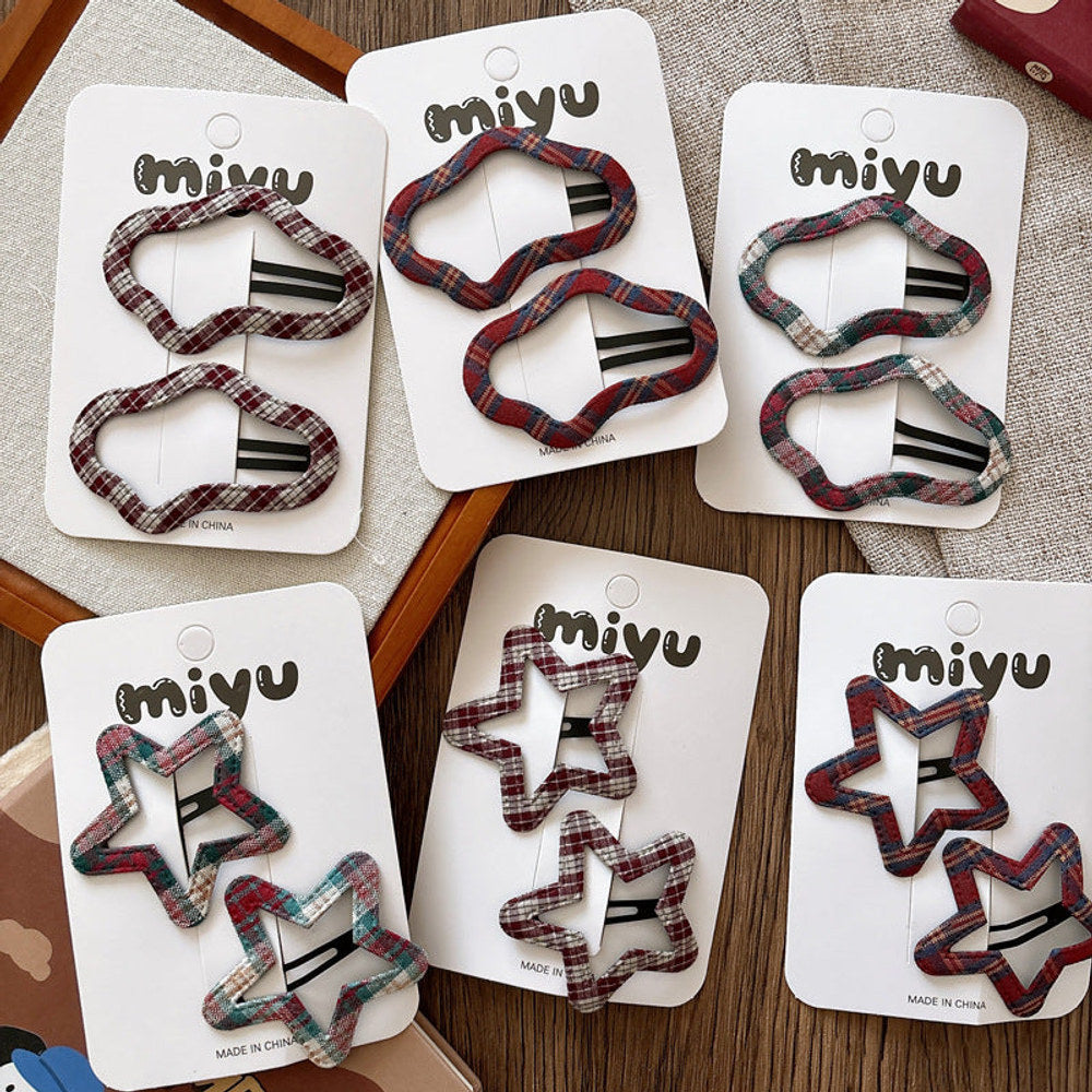 MyKids-USA® Collection of 2 Versatile Plaid Pattern Hollow-out Hair Clips