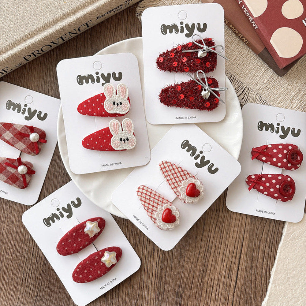 MyKids-USA® Collection of 2 Versatile Red Color Cute Hair Clips