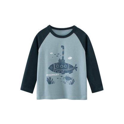 MyKids-USA® Baby Kids Boys Letters and Cartoon Print Long Sleeves Crew Neck Color Patchwork Top