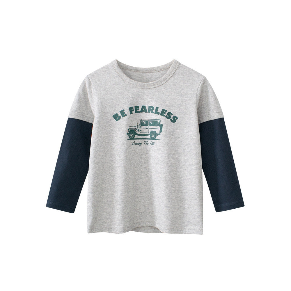 MyKids-USA® Baby Kids Boys Letters and Cartoon Print Long Sleeves Crew Neck Color Patchwork Top