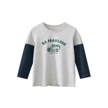MyKids-USA® Baby Kids Boys Letters and Cartoon Print Long Sleeves Crew Neck Color Patchwork Top