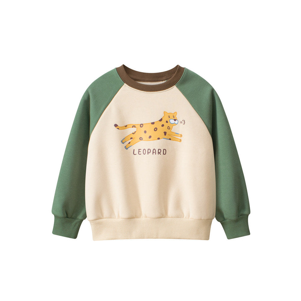MyKids-USA® Baby Kids Boys Leopard Cartoon and Letters Pattern Crew Neck Long Sleeves Warm Cozy Pullover