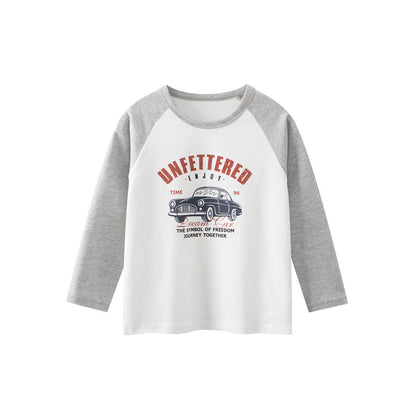 MyKids-USA® Baby Kids Boys Cars Cartoon Print Long Sleeves Crew Neck Color Patchwork Top