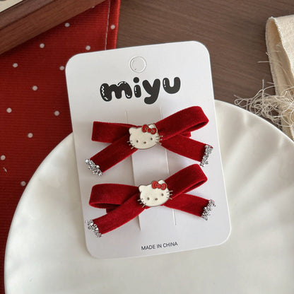 MyKids-USA® Collection of 2 Cute Red Color Cartoon Hair Ties or Hair Clips
