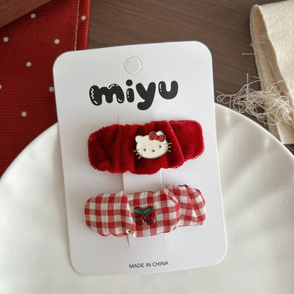 MyKids-USA® Collection of 2 Cute Red Color Cartoon Hair Ties or Hair Clips