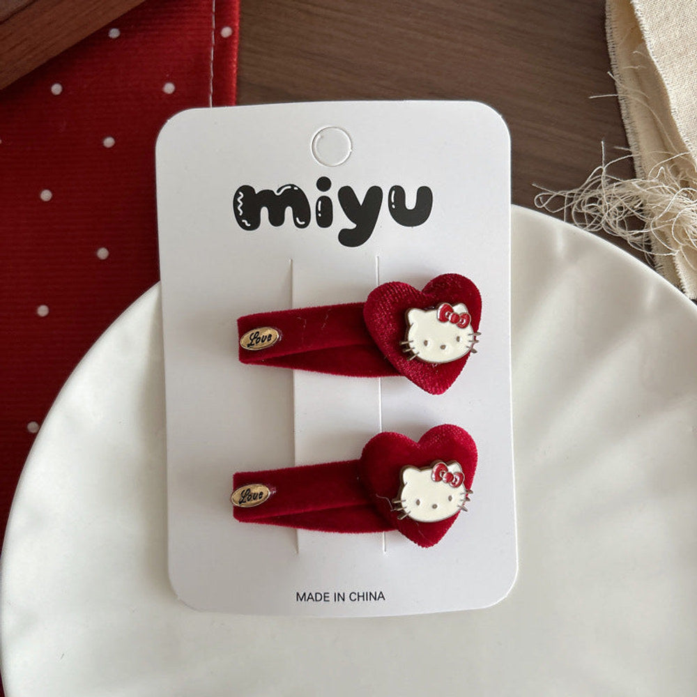MyKids-USA® Collection of 2 Cute Red Color Cartoon Hair Ties or Hair Clips