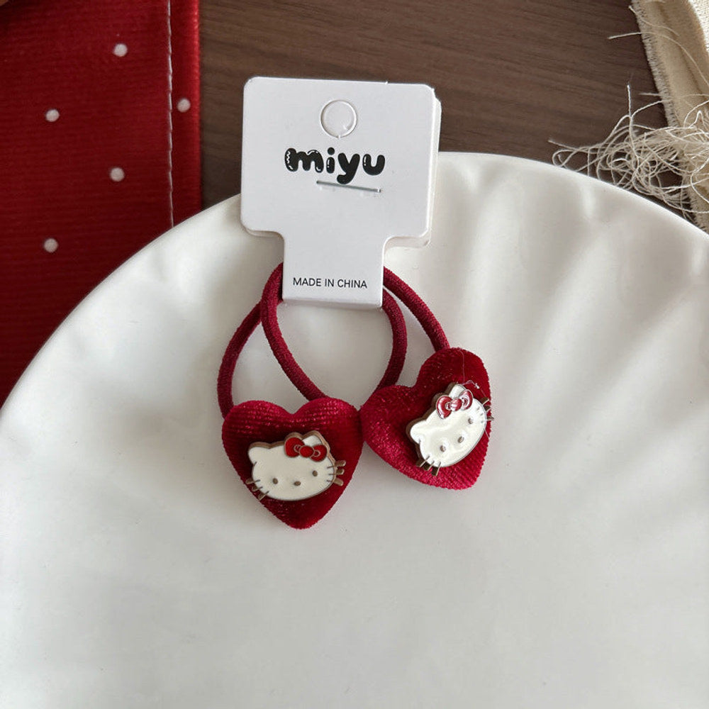 MyKids-USA® Collection of 2 Cute Red Color Cartoon Hair Ties or Hair Clips