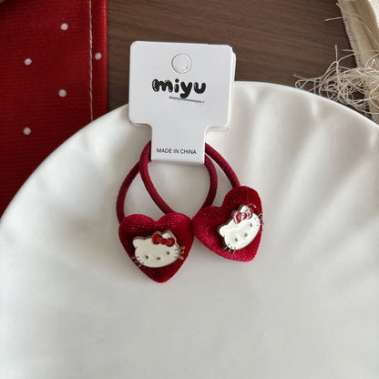 MyKids-USA® Collection of 2 Cute Red Color Cartoon Hair Ties or Hair Clips