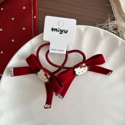 MyKids-USA® Collection of 2 Cute Red Color Cartoon Hair Ties or Hair Clips