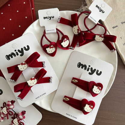 MyKids-USA® Collection of 2 Cute Red Color Cartoon Hair Ties or Hair Clips