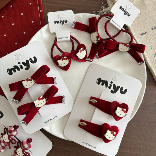 MyKids-USA® Collection of 2 Cute Red Color Cartoon Hair Ties or Hair Clips