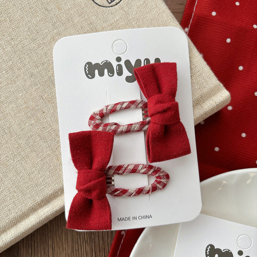 MyKids-USA® Collection of 2 Cute Red Color Plaid Pattern Hair Ties or Hair Clips