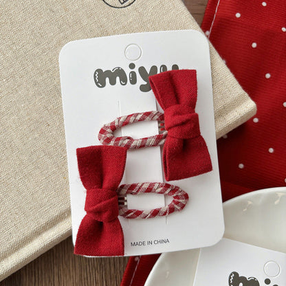 MyKids-USA® Collection of 2 Cute Red Color Plaid Pattern Hair Ties or Hair Clips