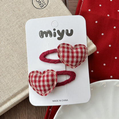 MyKids-USA® Collection of 2 Cute Red Color Plaid Pattern Hair Ties or Hair Clips