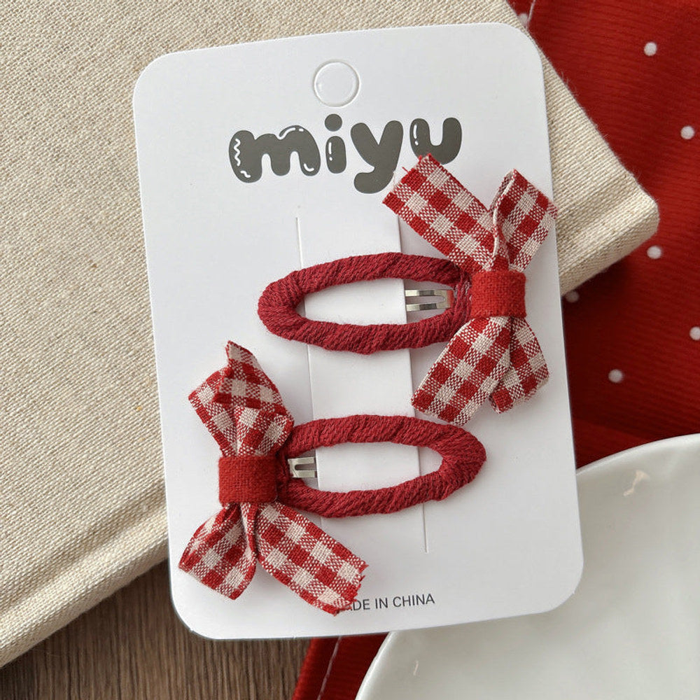 MyKids-USA® Collection of 2 Cute Red Color Plaid Pattern Hair Ties or Hair Clips