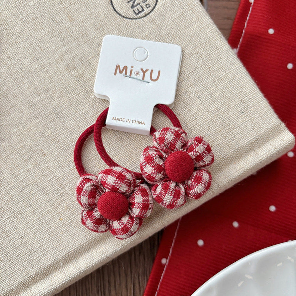 MyKids-USA® Collection of 2 Cute Red Color Plaid Pattern Hair Ties or Hair Clips