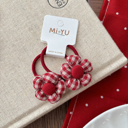 MyKids-USA® Collection of 2 Cute Red Color Plaid Pattern Hair Ties or Hair Clips