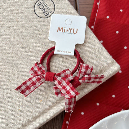 MyKids-USA® Collection of 2 Cute Red Color Plaid Pattern Hair Ties or Hair Clips