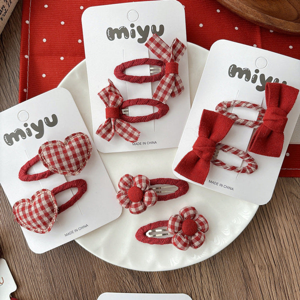 MyKids-USA® Collection of 2 Cute Red Color Plaid Pattern Hair Ties or Hair Clips