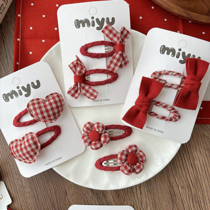 MyKids-USA® Collection of 2 Cute Red Color Plaid Pattern Hair Ties or Hair Clips