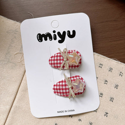 MyKids-USA® Collection of 2 Cute Red Color Plaid Pattern Hair Clips