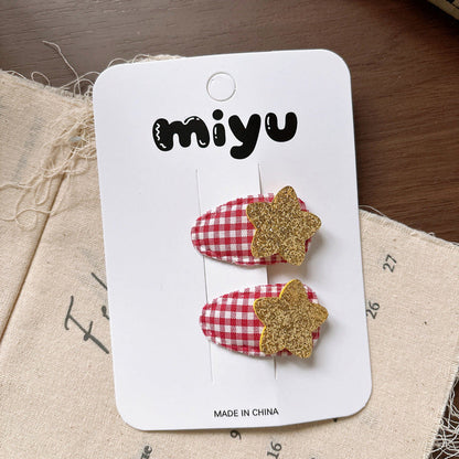 MyKids-USA® Collection of 2 Cute Red Color Plaid Pattern Hair Clips