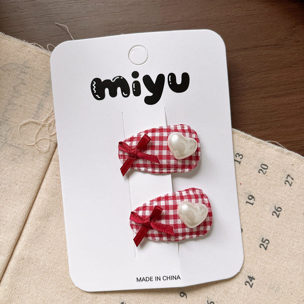 MyKids-USA® Collection of 2 Cute Red Color Plaid Pattern Hair Clips