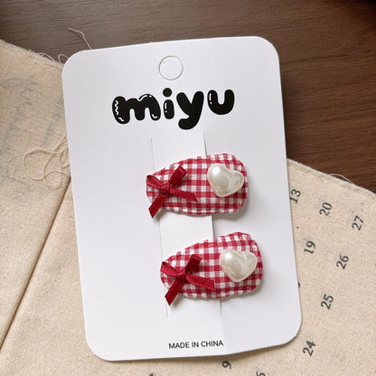 MyKids-USA® Collection of 2 Cute Red Color Plaid Pattern Hair Clips
