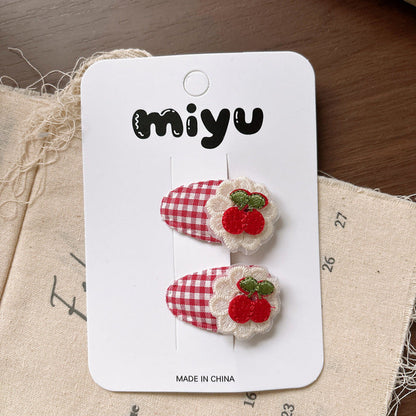 MyKids-USA® Collection of 2 Cute Red Color Plaid Pattern Hair Clips