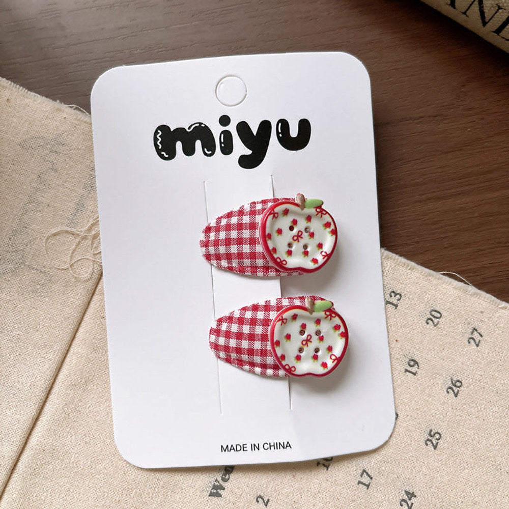 MyKids-USA® Collection of 2 Cute Red Color Plaid Pattern Hair Clips
