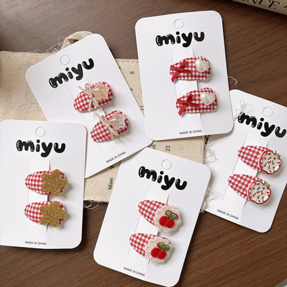 MyKids-USA® Collection of 2 Cute Red Color Plaid Pattern Hair Clips