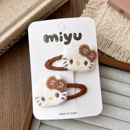 MyKids-USA® Collection of 2 Cute Cartoon Kitty Pattern Hair Clips or Hair Ties