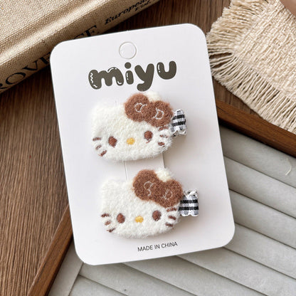 MyKids-USA® Collection of 2 Cute Cartoon Kitty Pattern Hair Clips or Hair Ties