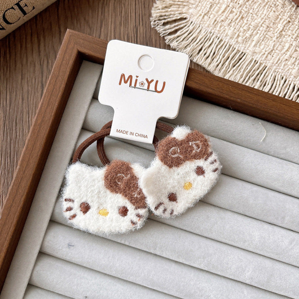 MyKids-USA® Collection of 2 Cute Cartoon Kitty Pattern Hair Clips or Hair Ties